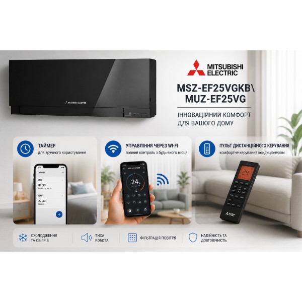 Фото - Кондиціонер спліт Mitsubishi Electric MSZ-EF25VGKB\MUZ-EF25VG